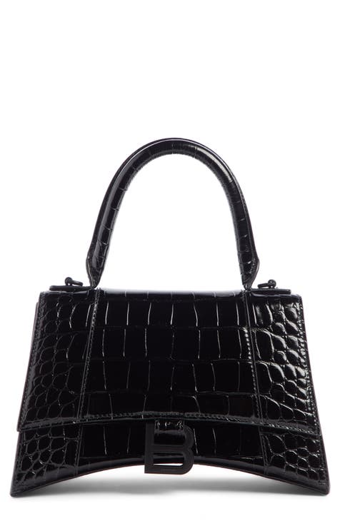 Extra Small Hourglass Croc Embossed Leather Top Handle Bag