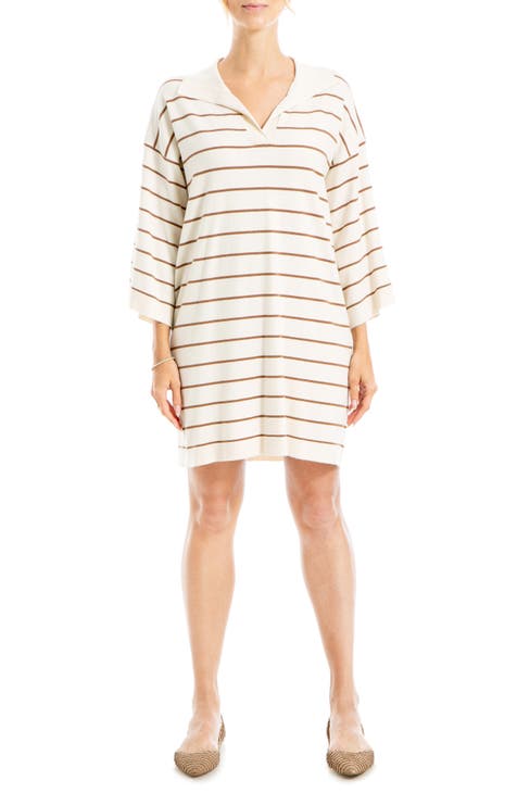 Stripe Johnny Collar Sweater Dress