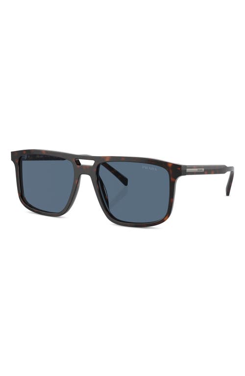 Shop Prada 56mm Rectangular Sunglasses In Brown/dark Blue