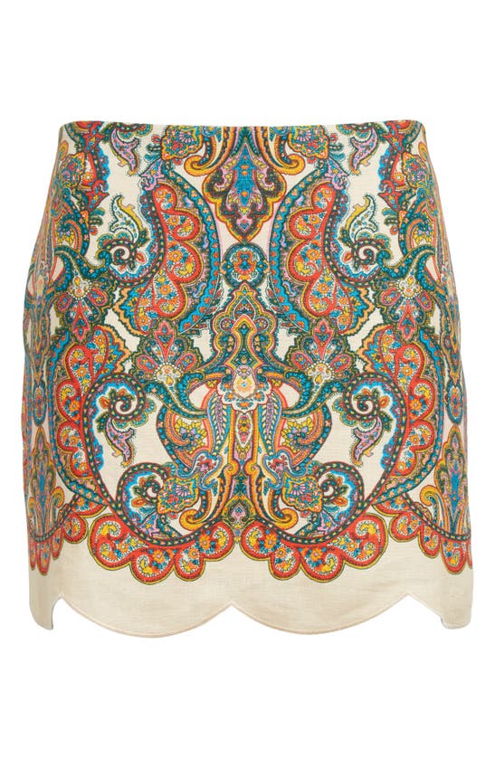 Shop Zimmermann Ottie Scalloped Linen Miniskirt In Multi Paisley