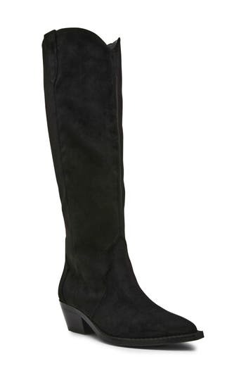 Dolce Vita Raj Wide Calf Onyx Suede Leather Pointed-toe Knee-high Boots In Black Faux Suede