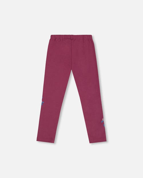 Shop Deux Par Deux Little Girl's Stretch Leggings With Print Burgundy In Amaranth