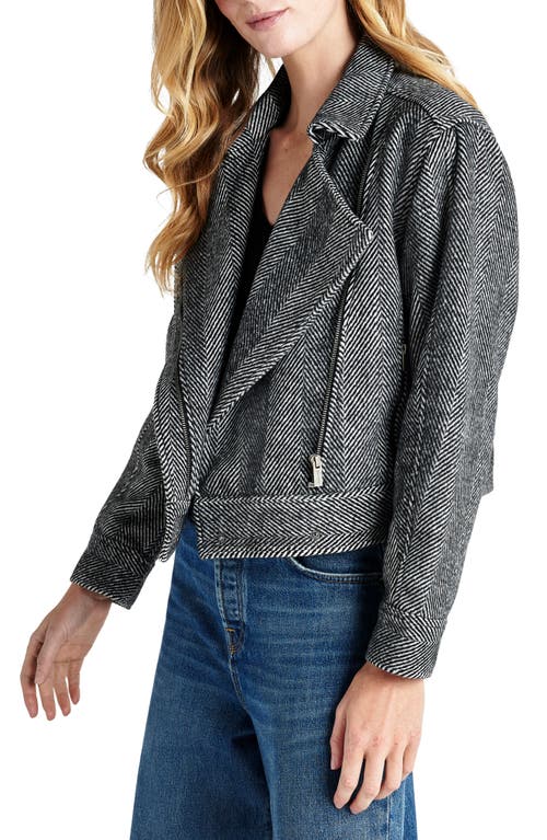 Shop Splendid Tia Herringbone Crop Biker Jacket In Black/snow