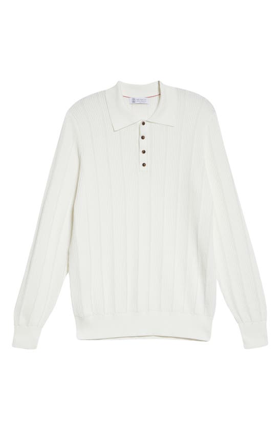Brunello Cucinelli Long-sleeve Cotton Polo Shirt In C2723 Panama