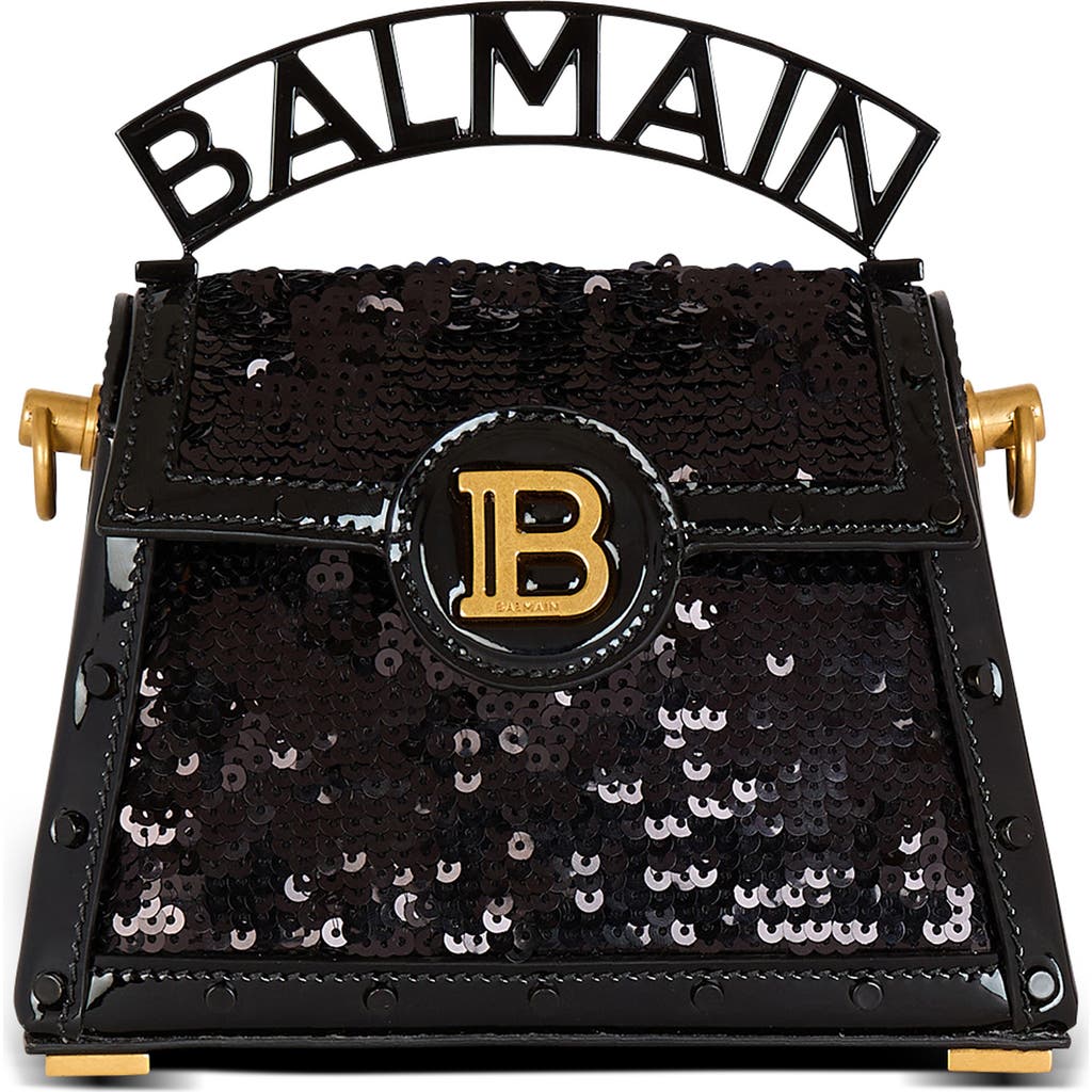 BALMAIN BALMAIN SMALL B-BUZZ DYNASTY SEQUIN & LEATHER TOP HANDLE BAG
