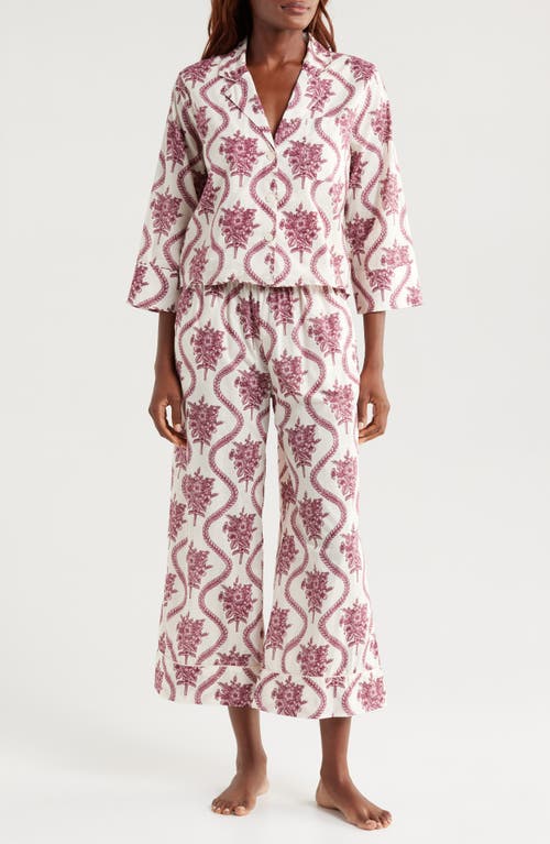 Desmond & Dempsey Print Boxy Wide Leg Cotton Pajamas in Alpen Flora Cream/Pink 