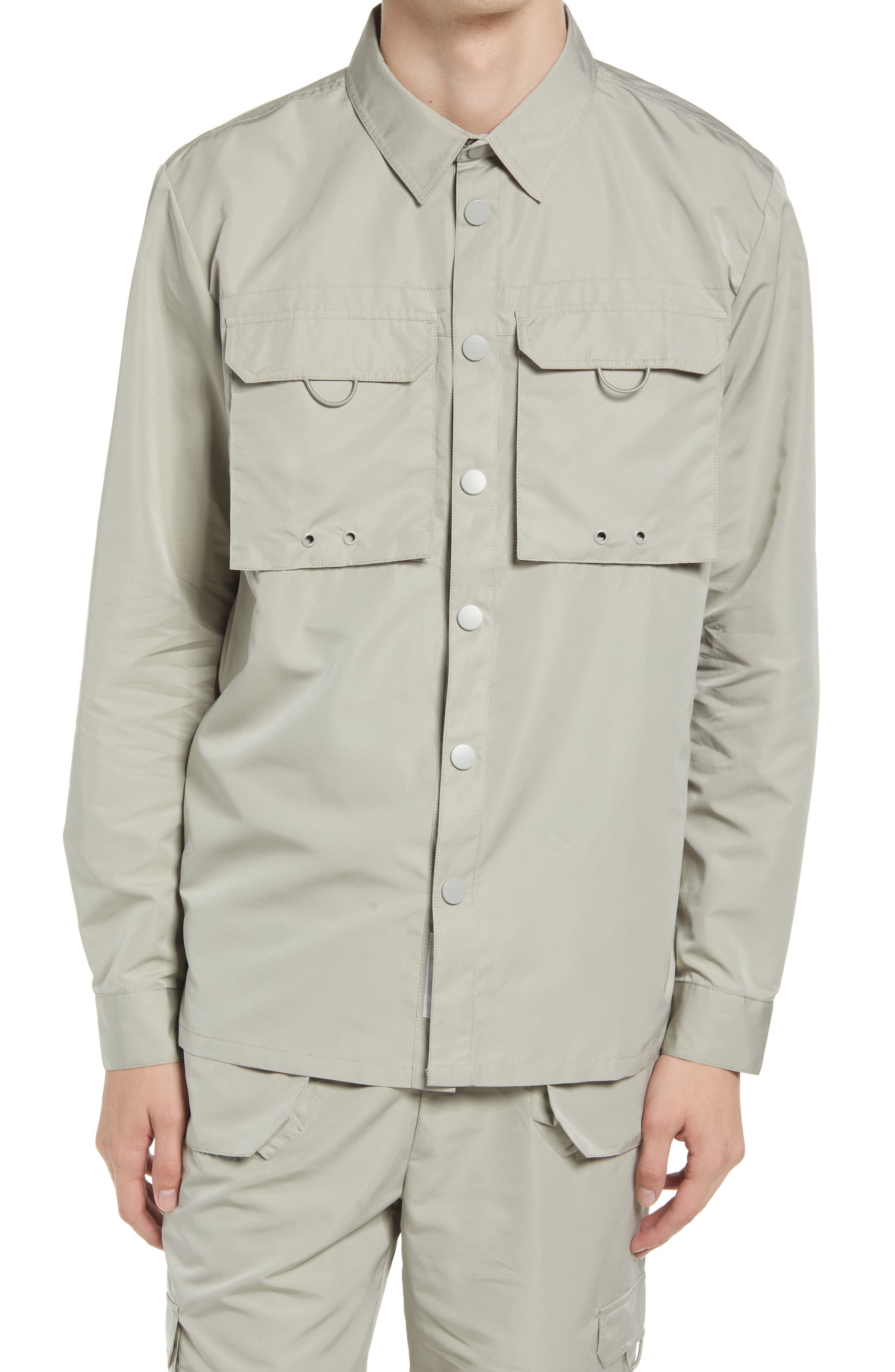 Native Youth Long Sleeve Overshirt With Cargo Pockets In Grey