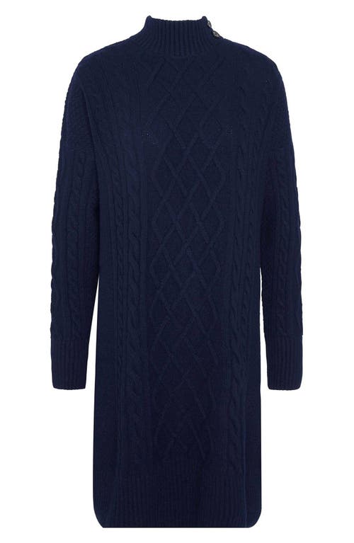 Shop Barbour Clarence Long Sleeve Mixed Cable Wool Blend Sweater Dress In Navy Blue