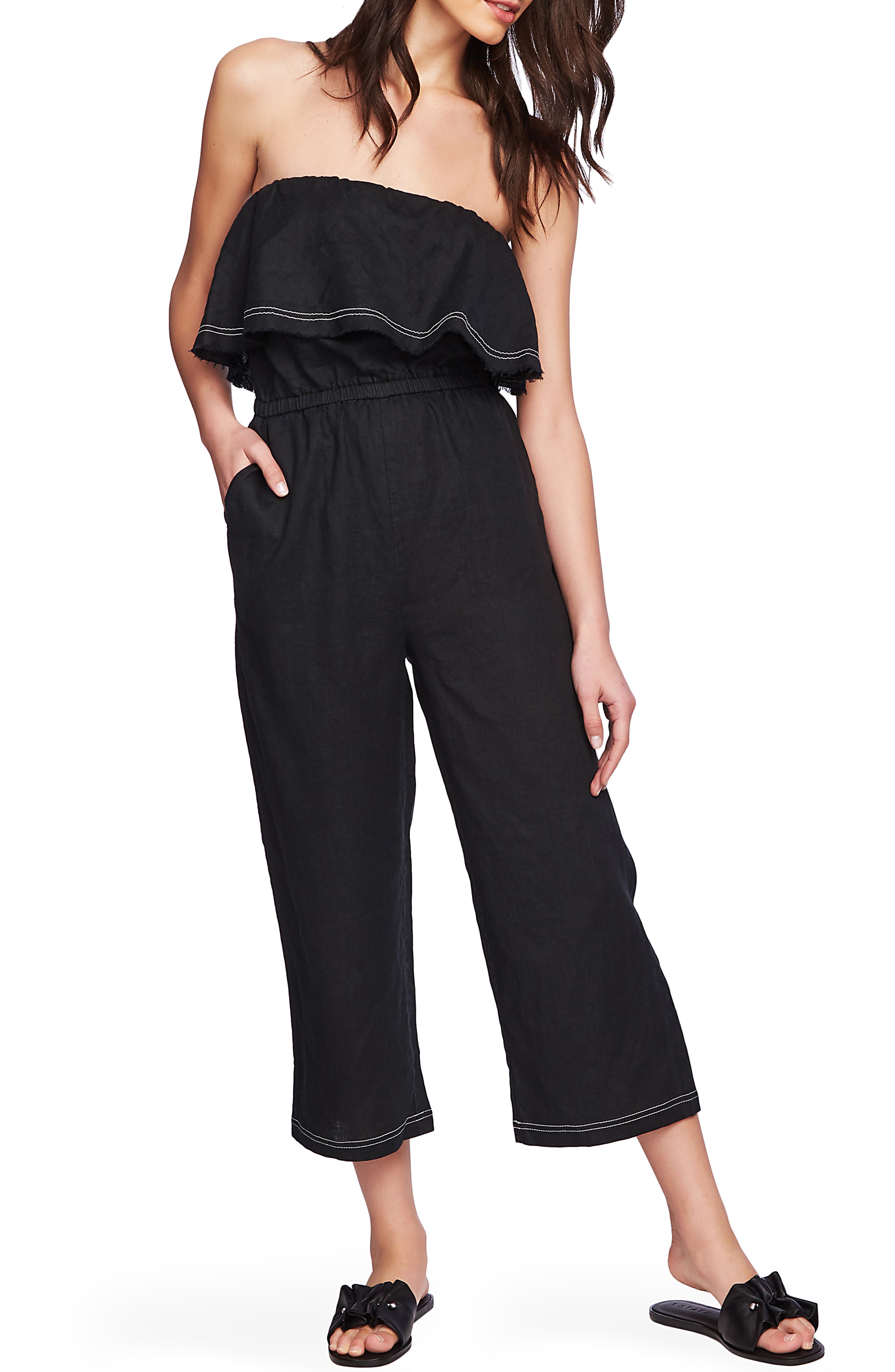 1.state Off The Shoulder Ruffle Jumpsuit, Black