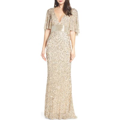 MAC Duggal Beaded Capelet Sleeve Evening Dress