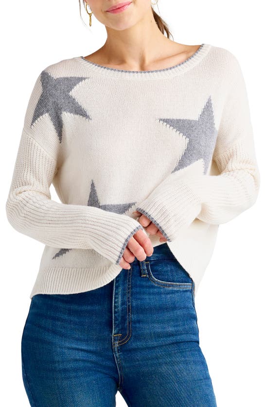 Splendid Frances Intarsia Crewneck Sweater In Marshmallow