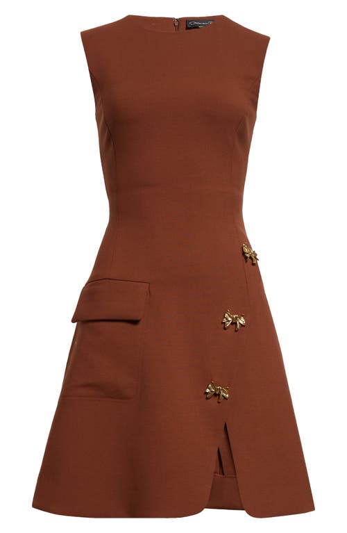 Shop Oscar De La Renta Bow Detail Stretch Wool Blend Dress In Cocoa