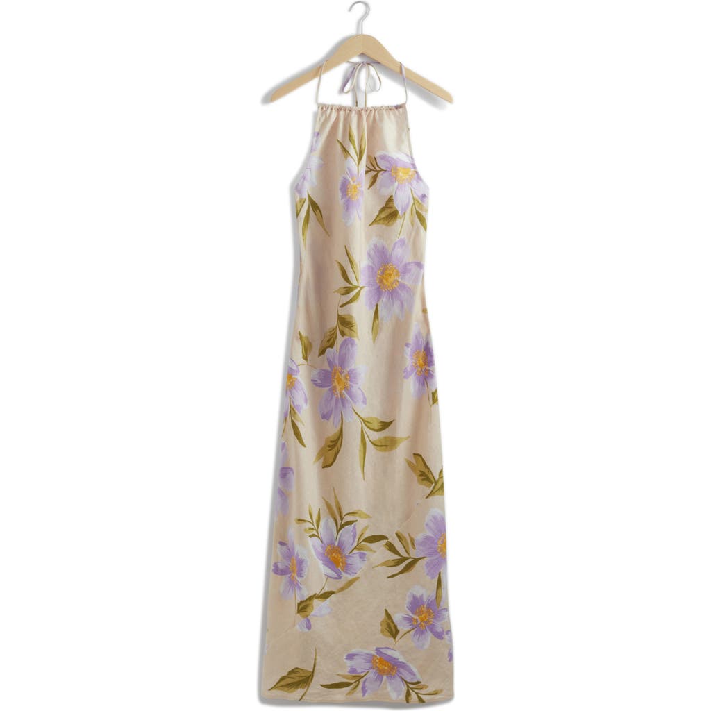 & Other Stories Floral Linen Halter Maxi Dress In Multi