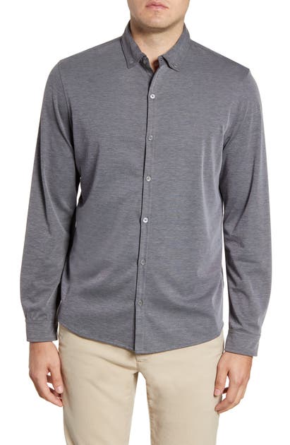 Zachary Prell Glacier Regular Fit Button-down Cotton Blend Knit Shirt In Charcoal