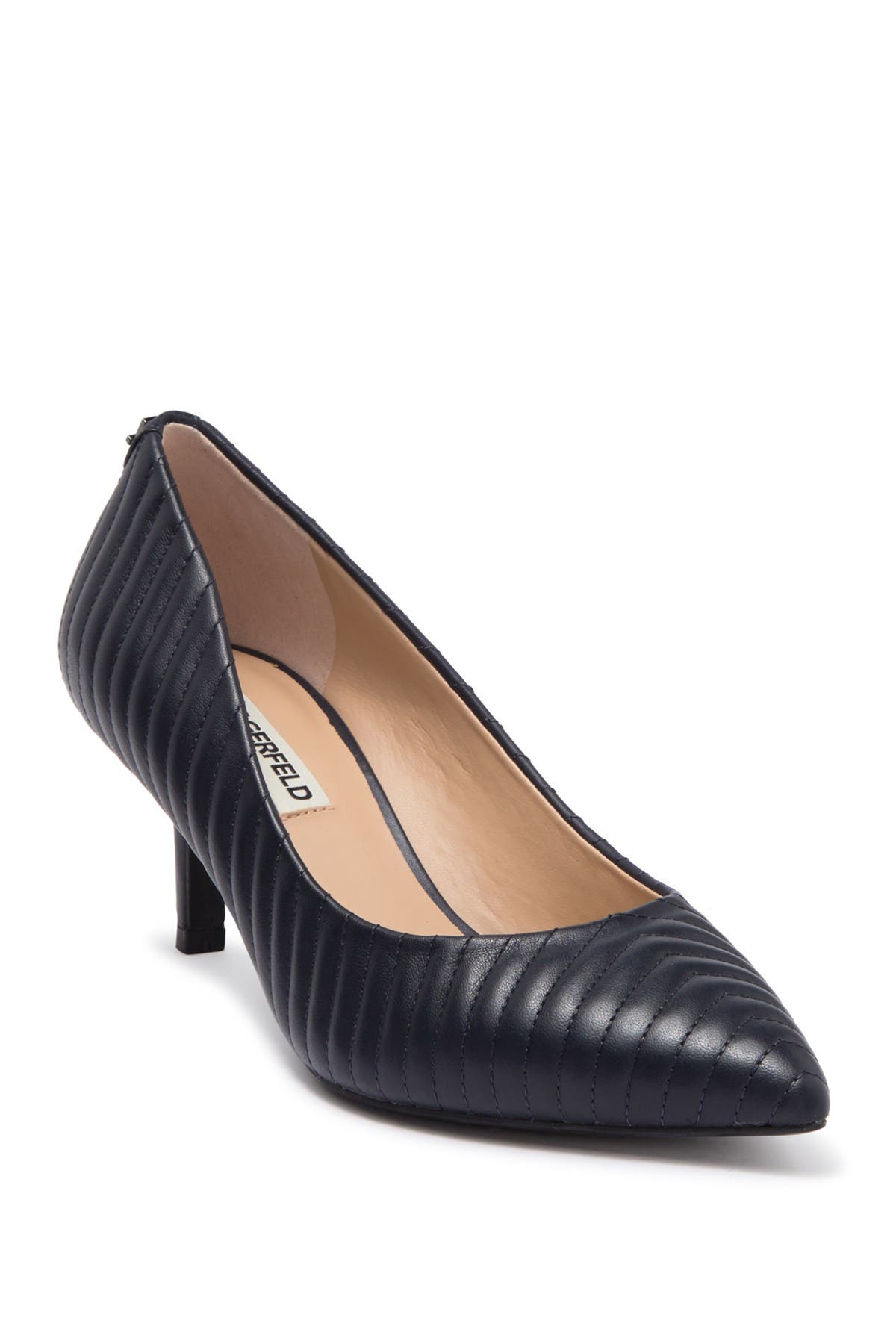Karl Lagerfeld Rosette Quilted Pointed Toe Pump In Dark Blue7