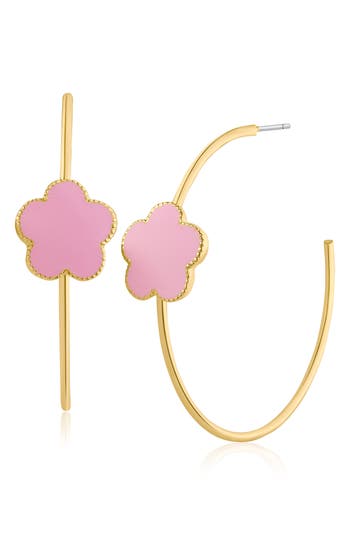 Jardin Single Enamel Clover Hoop Earrings In Pink
