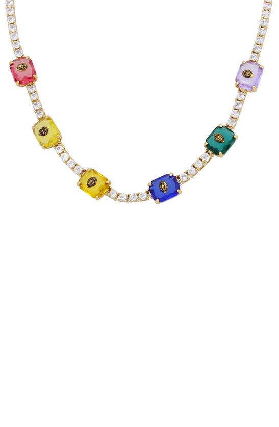 Shop Kurt Geiger Mixed Color Crystal Tennis Necklace In Multi