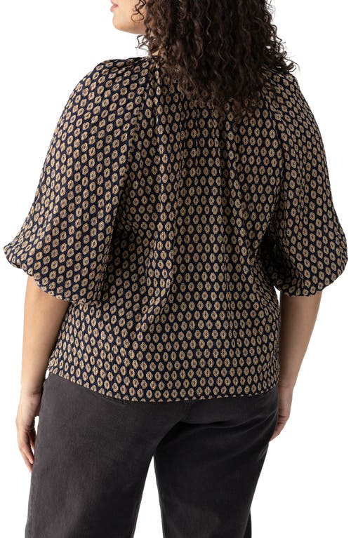 Shop Sanctuary Geo Print Puff Sleeve Button-up Top In Wind Chime