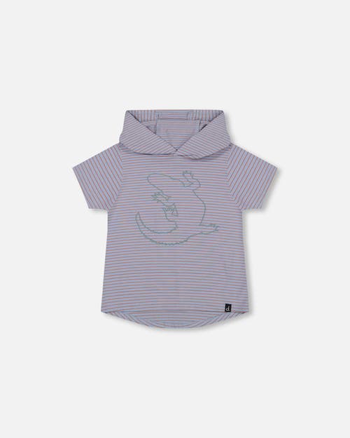 Deux Par Deux Baby Boy's Hooded T-Shirt With Crocodile Print Blue And Rust Stripe at Nordstrom