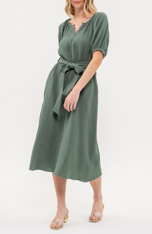 August Sky Puff Sleeve Midi Shirtdress In Hunter Green