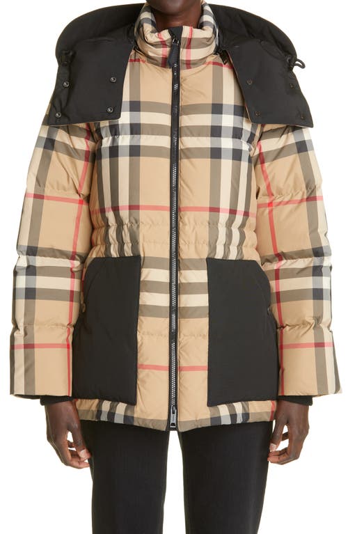 burberry Broadwas Check Down Puffer Jacket with Removable Hood in Archive Beige Ip Chk