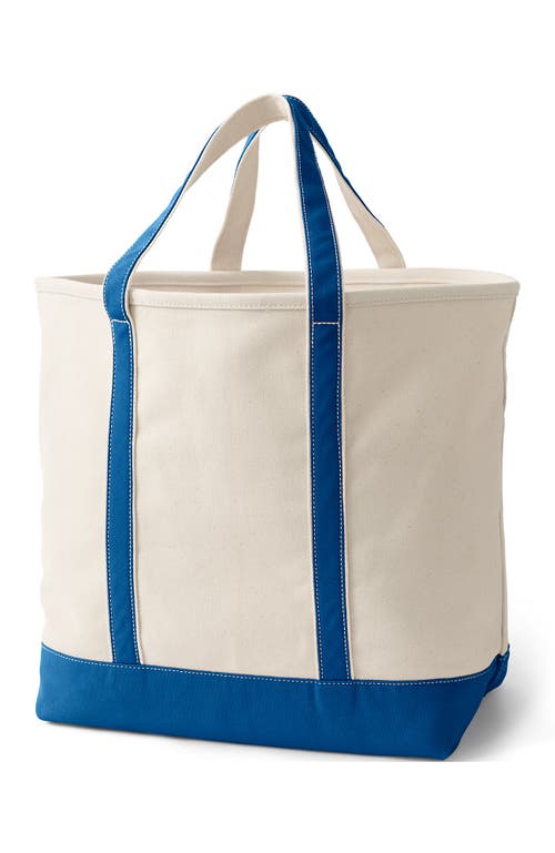Lands' End Open Top Canvas Tote Bag In Natural/beacon Blue