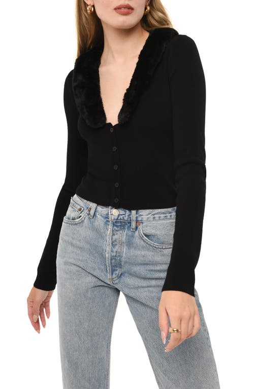 WAYF Ginger Faux Fur Collar Cardigan in Black