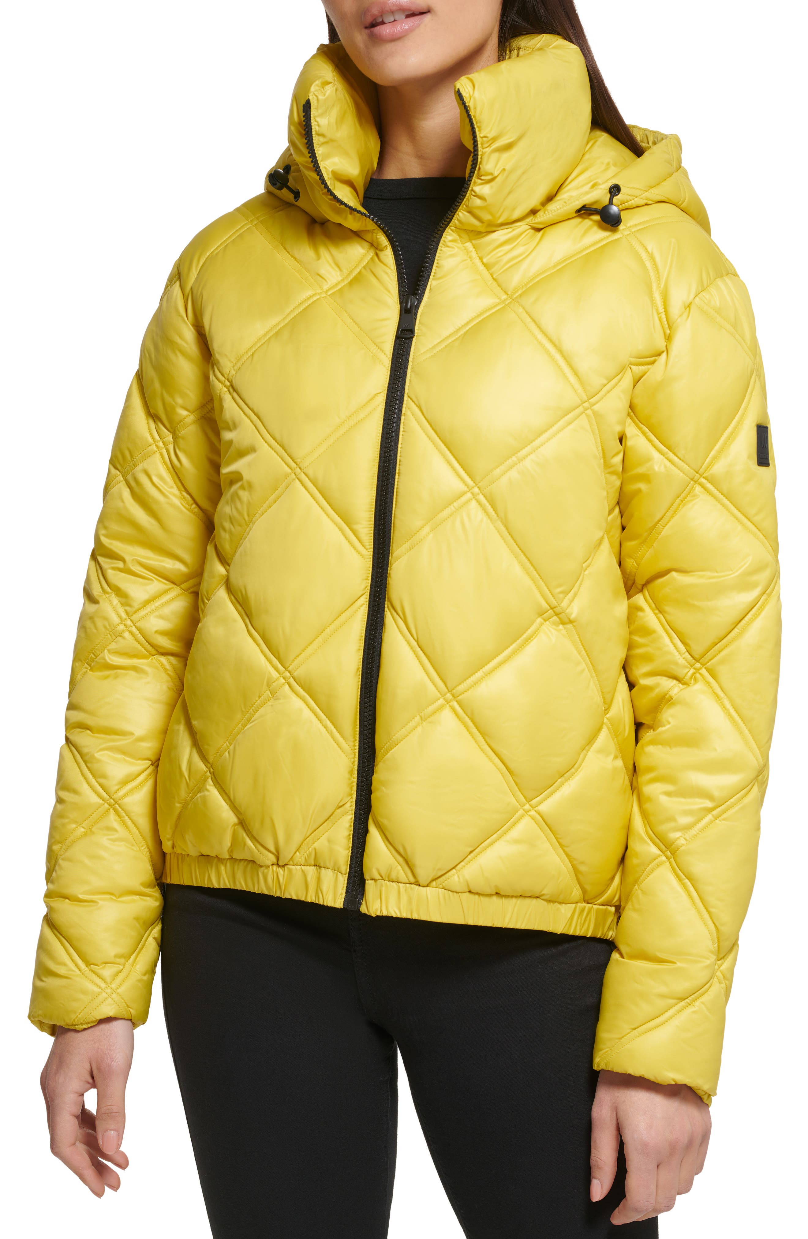 Kenneth Cole New York Diamond Quilted Hooded Insulated Puffer Coat, Womens, XL, Highlighter