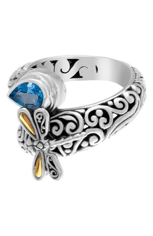 Shop Devata Sweet Dragonfly 18k Gold & Sterling Silver Swiss Blue Topaz Bypass Ring In Silver/gold/blue