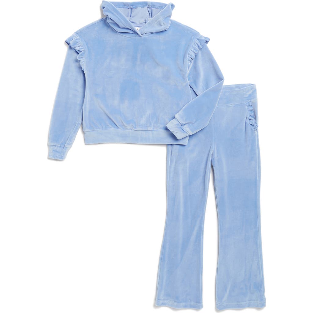 90 Degree By Reflex Kids' Velour Hoodie & Flare Pants Set In Grape Mist
