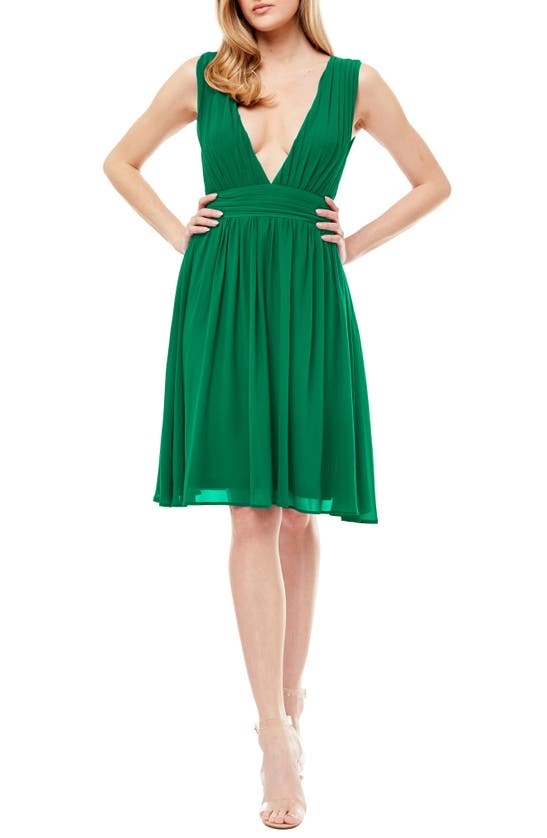 Love By Design Melissa Plunge Neck Chiffon Fit & Flare Dress In Jelly Bean