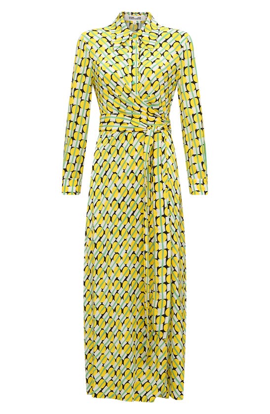 Shop Dvf Geo Print Long Sleeve Midi Wrap Dress In Maypole Yellow