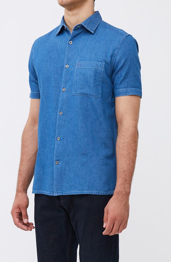 Shop French Connection Short Sleeve Denim Button-up Shirt In Light Wash