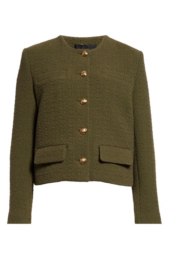 Shop Nili Lotan Paige Cotton Blend Tweed Jacket In Army Green