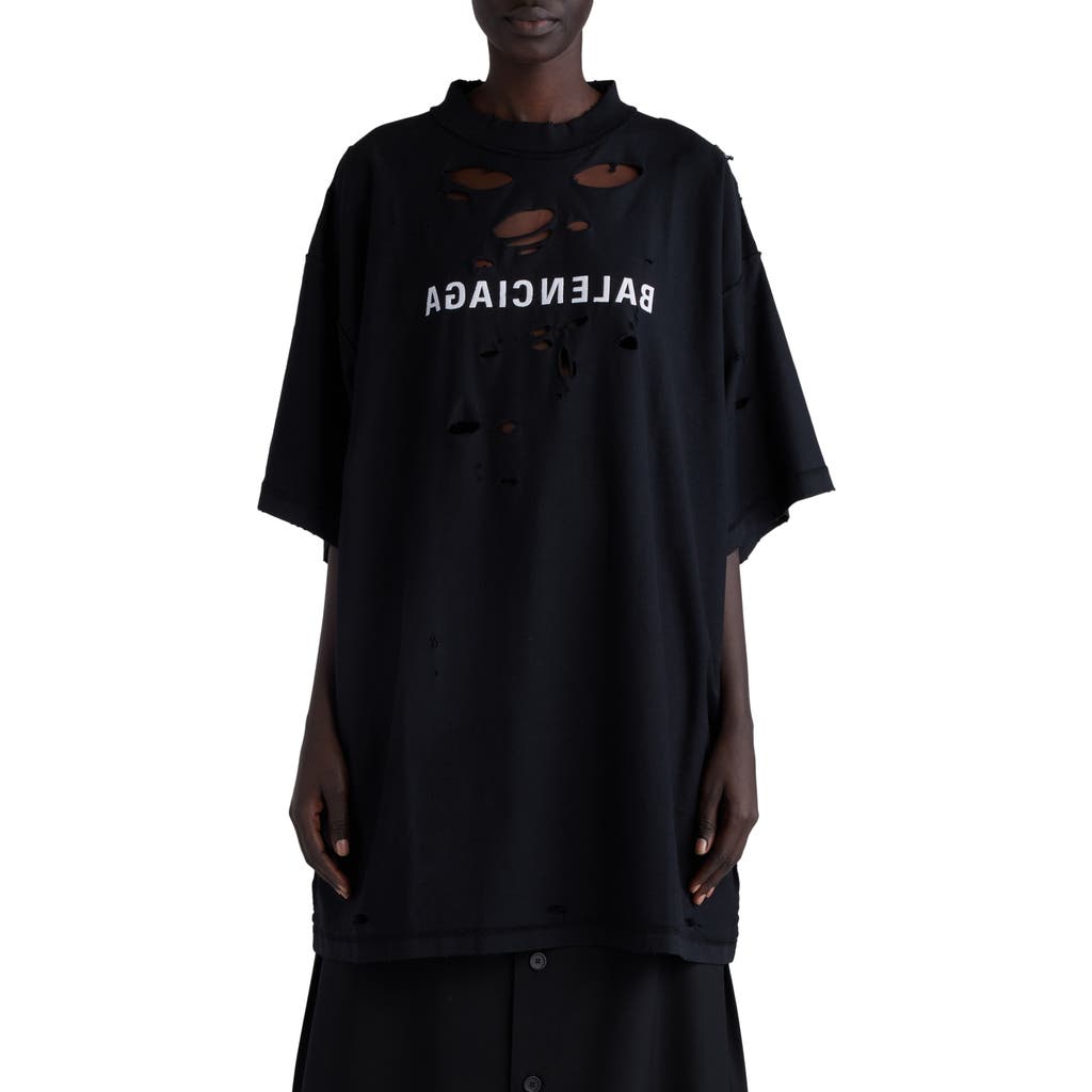 Balenciaga Inside Out Oversize Knit Cotton T-shirt In Faded Black/white