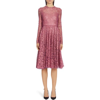 Dolce & gabbana Lame Long Sleeve Chantilly Lace Dress, US / 40 IT - Pink