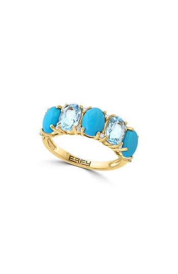 Effy 14k Gold Turquoise, Sky Blue Topaz & Diamond Ring