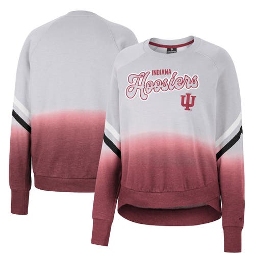 Women's Colosseum Gray Indiana Hoosiers Cue Cards Dip-Dye Raglan Pullover Sweatshirt