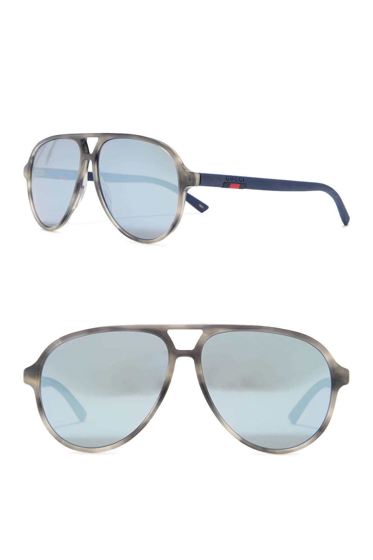 Gucci 58mm Core Aviator Sunglasses In Havana Blue Grey