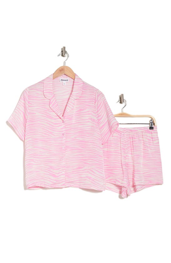 Shop Abound Satin Button-up Shirt & Shorts Pajamas In Purple Pastel Linear Zebra