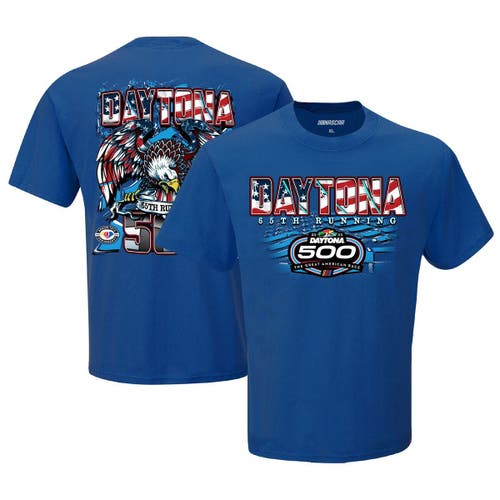 Men's Checkered Flag Royal 2023 Daytona 500 Two Spot Knit Patriotic Eagle T-Shirt