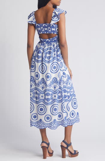 Chelsea28 Embroidered Eyelet Smocked Sleeveless Maxi Sundress 