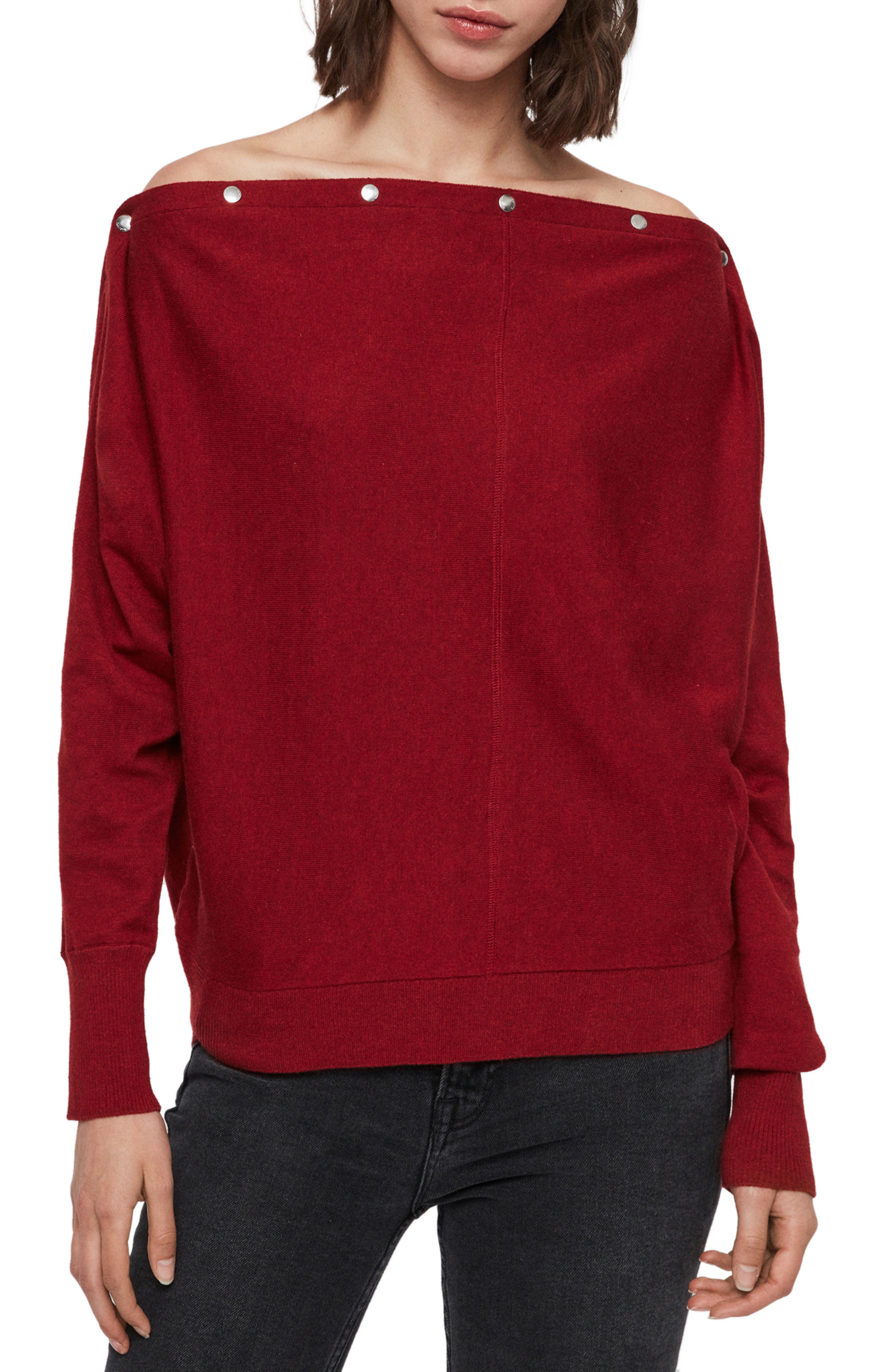 Allsaints Ellie Boatneck Sweater In Cranberry Red