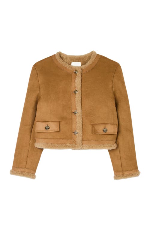 Shop Sandro Faux Fur Jacket In Beige