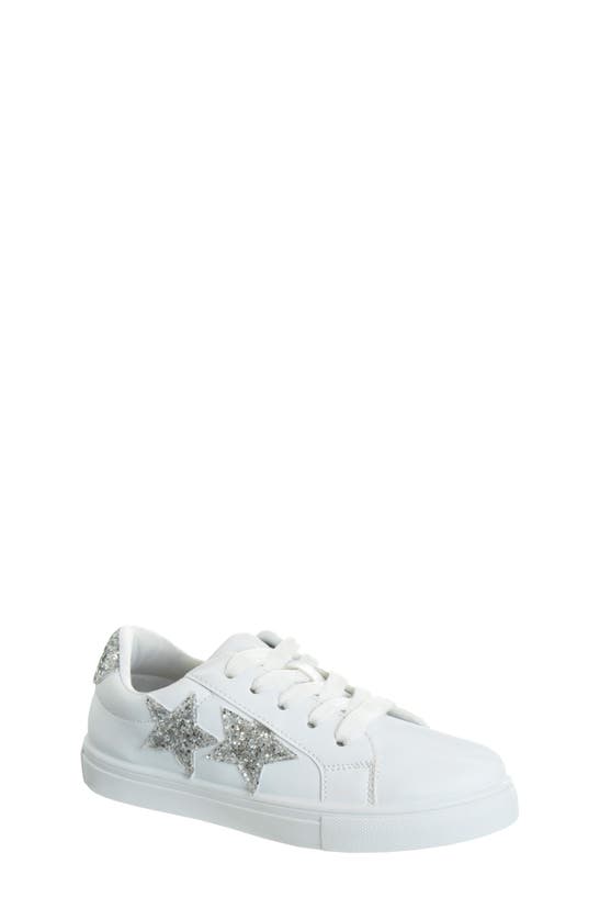 Shop Kensie Kids' Glitter Star Sneaker In White Silver