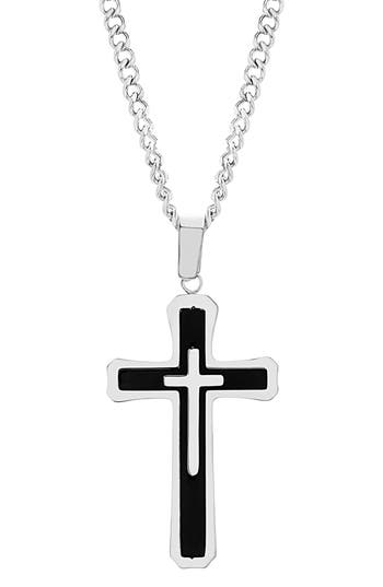 Maison Kitsuné Two-tone Stainless Steel Cross Pendant Necklace In Metallic