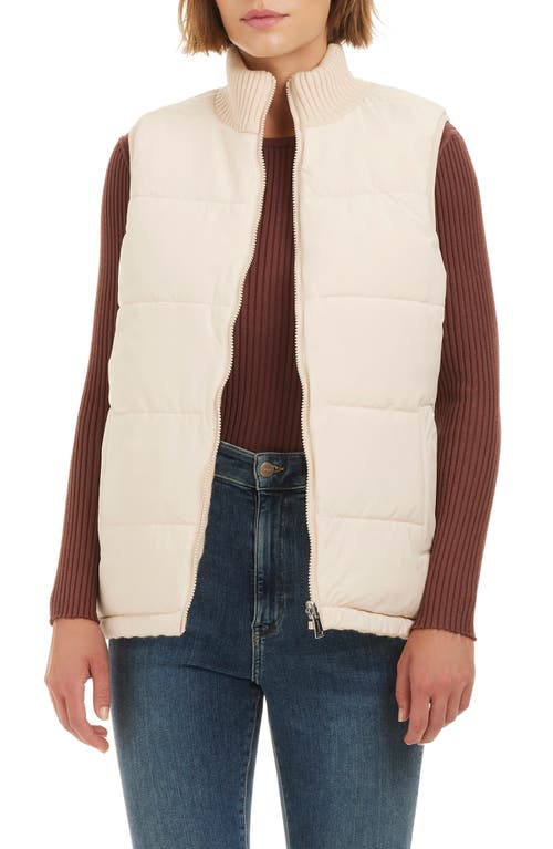 Sanctuary Reversible Zip Cable Stitch & Puffer Vest In Vanilla Latte
