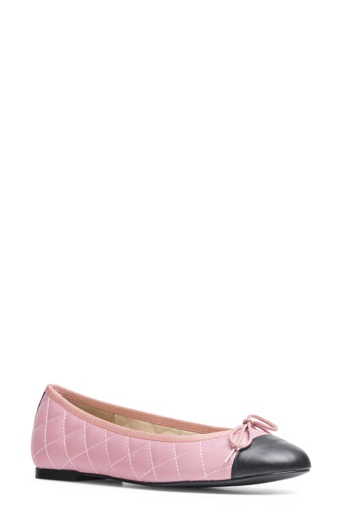 Belle Quilted Ballerina Flat in Pink/Black Combo