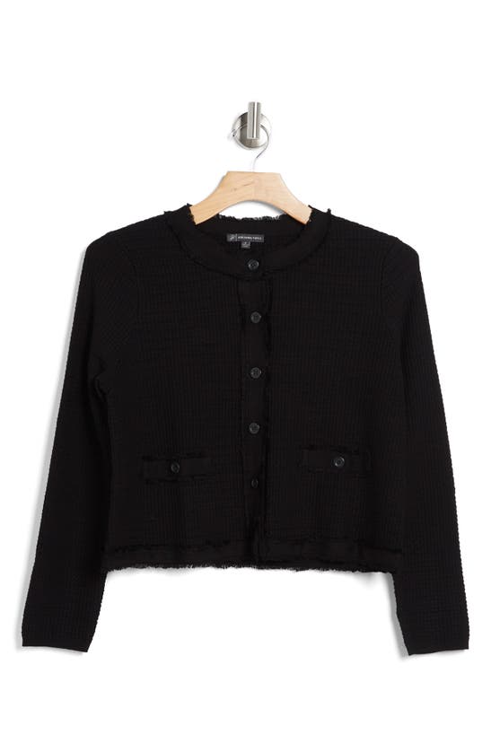 Shop Adrianna Papell Fray Trim Cardigan In Black