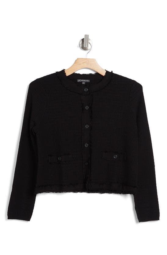 Adrianna Papell Fray Trim Cardigan In Black